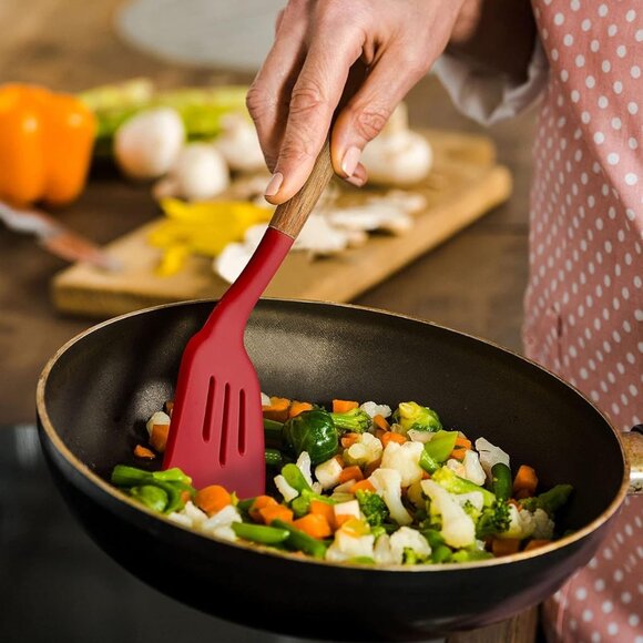 NWOT 4pc Red Silicone and Wood Cooking Utensils Spatulas and Spoons Set - Picture 10 of 11